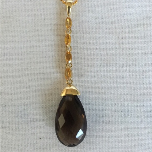 8.9 ctw Citrine & smoky quartz 14K pendant - Picture 1 of 4