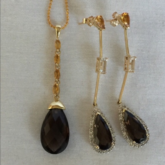 8.9 ctw Citrine & smoky quartz 14K pendant - Picture 4 of 4
