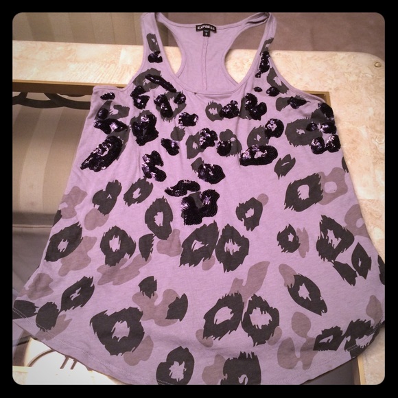 Express purple leopard sequin tank top