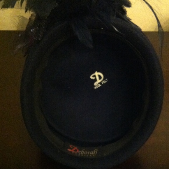 ?HP? Vintage Navy Blue Wool Feather Hat main image 4