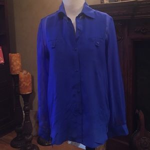 Beautiful royal blue blouse, silk, sheer back& arm
