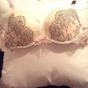 Pink and white lace Victoria's Secret bra