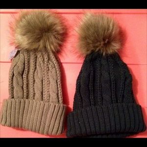Faux fur Pom Pom beanie hat