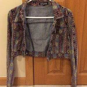 Tribal pattern denim jacket