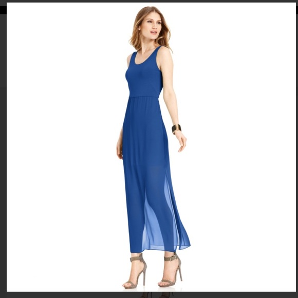 Blue Sleeveless Sheer Skirt Maxi Dress