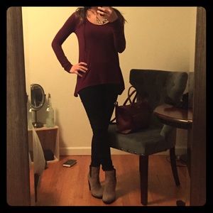 Maroon long sleeved shirt with hood