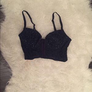 Navy crop bustier with beading