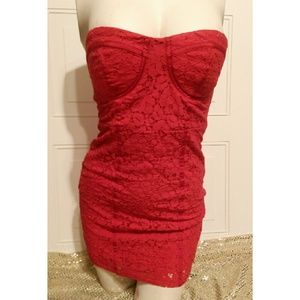 Red strapless dress