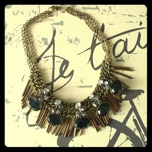 Midnight blue textured stoned fringe necklace