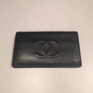 Chanel CC Caviar Black Leather Bifold Wallet