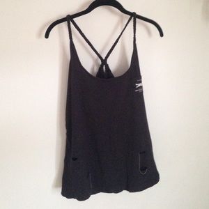 Navy blue obey tank with chain embellishment