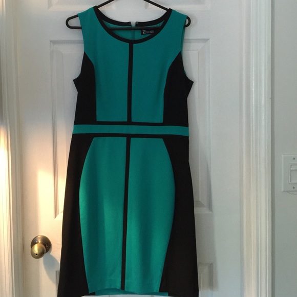 Teal and black sheath dress