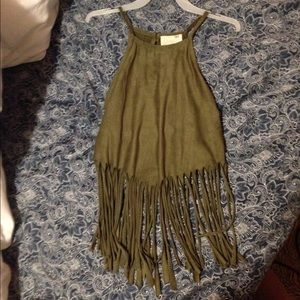 Suede fringe top