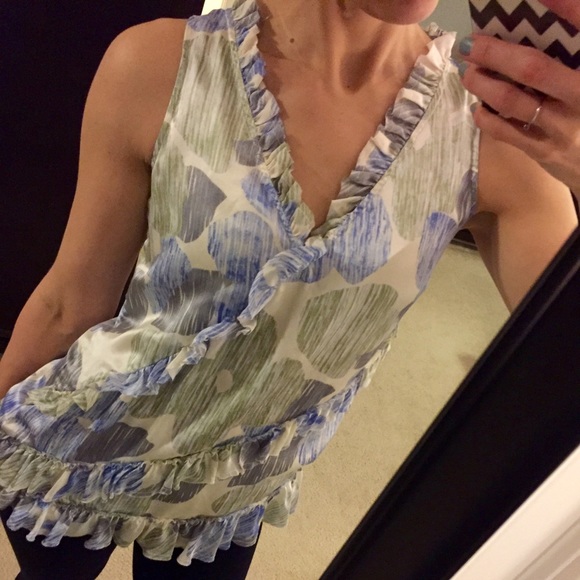 Banana Republic Blue Green Silk Blouse XS