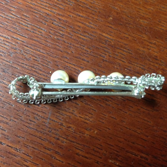 Vintage Real Pearl Pin Filigree Bar Pin Silver-tone - Picture 7 of 16