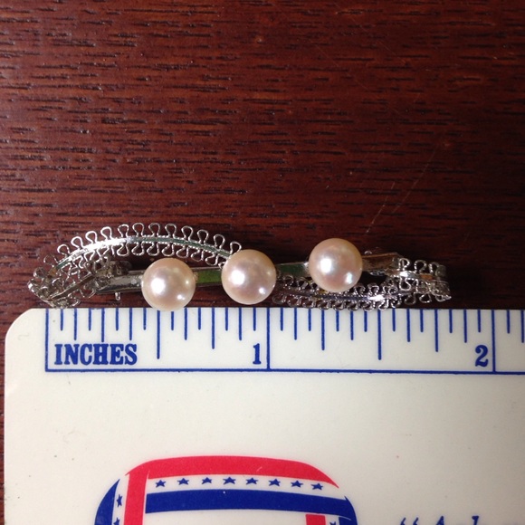 Vintage Real Pearl Pin Filigree Bar Pin Silver-tone - Picture 8 of 16