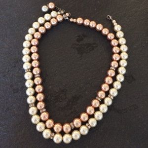 Pearl necklace with diamond touches throughout