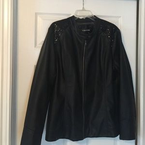 Sparkle shoulder Faux leather jacket