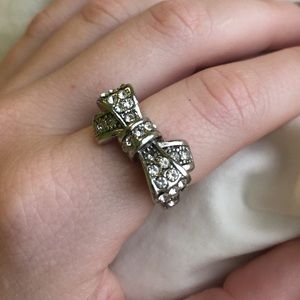 Silver Bow Ring with Embedded Rhinestones