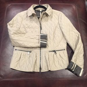 Burberry peplum tan coat with check