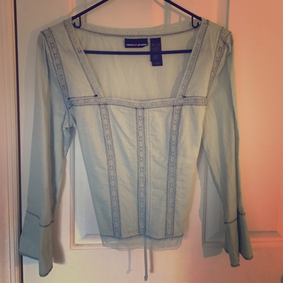Soft seaglass colored blouse with lace accents