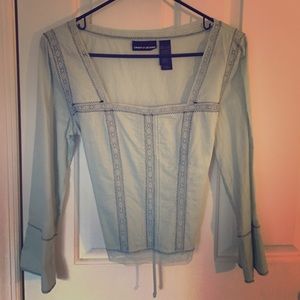 Soft seaglass colored blouse with lace accents