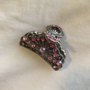 Small Silver Hair Clip with Pink Rhinestones