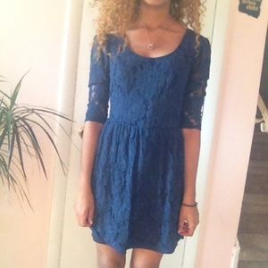 Dark Blue Lace Zip Up Dress