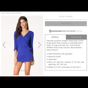 Bebe Jersey Wrap Romper in Royal Blue