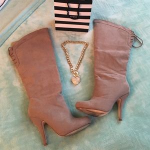 Taupe back lace up boots size 6.5