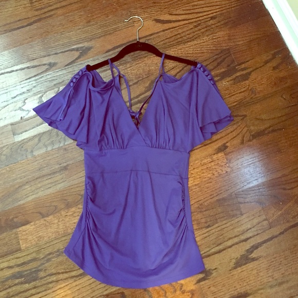 Arden B Blue Cold-Shoulder Top