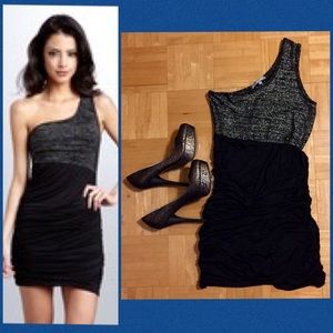 WOW Couture one shoulder ruched shimmer dress NWOT