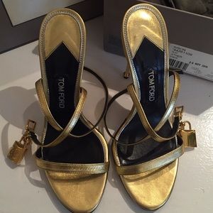 TOM FORD Gold Metallic Ankle-Lock Sandal
