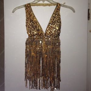 Gold sequin half-top