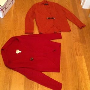 2 cardigans/sweaters, red & orange, large