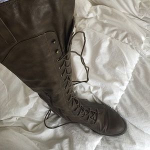 Brown lace up over the knee boots