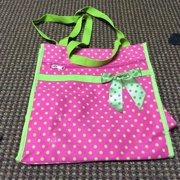 Pink and green Polka Dot tote