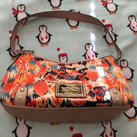 XOXO orange and blue print purse
