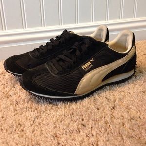 Black and Tan Puma speeder shoes