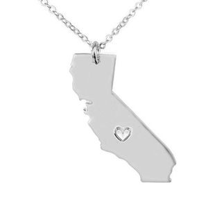 California State Map Pendant Necklace in Silver