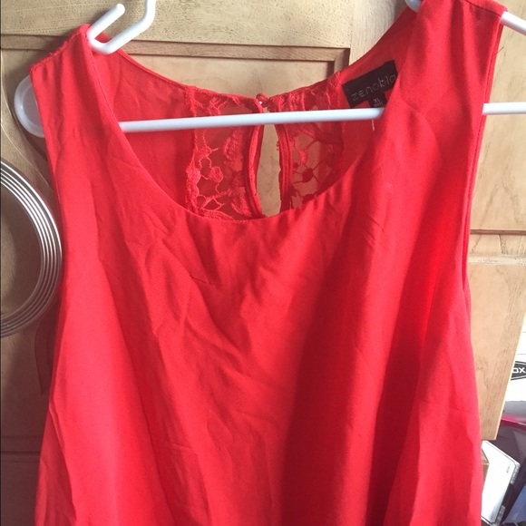 Red, sleeveless, crocheted back