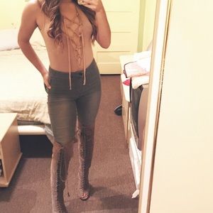 Camel lace up body suit