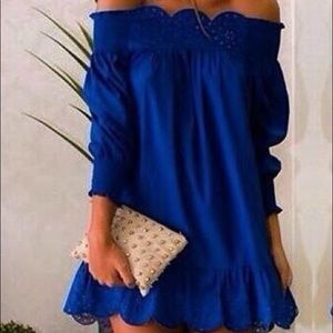 Blue off the shoulder dress