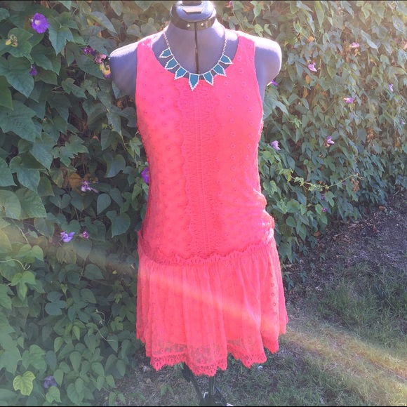 Coral Sleeveless Lace Dress