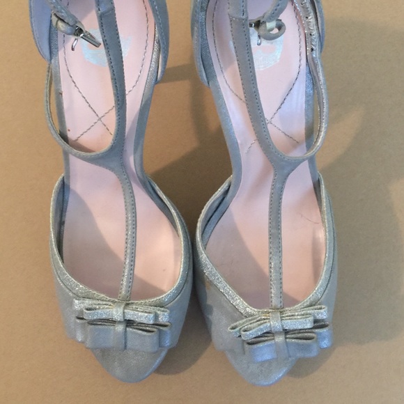 Silver Glitter T-Strap Heels