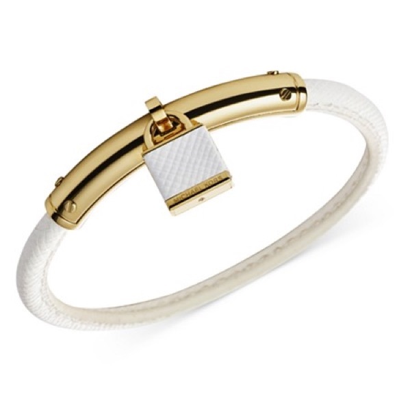 Michael Kors Gold Leather Padlock Bangle Bracelet