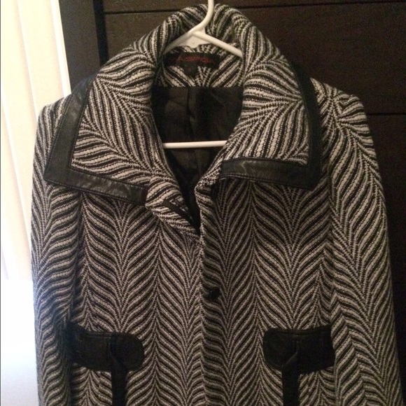 Via Spiga black and white leather trimmed coat