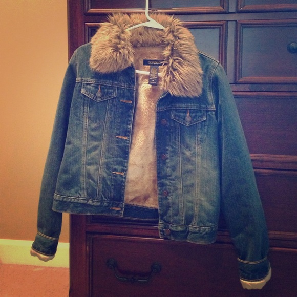 Denim jacket with faux fur