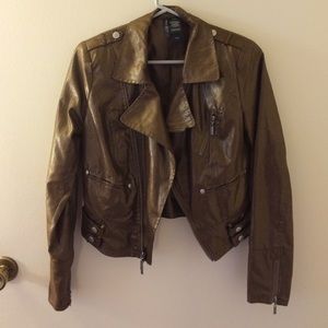 Bisou Bisou metallic coated bronze biker jacket