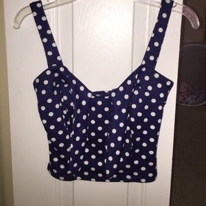 Navy blue white polka dot crop top